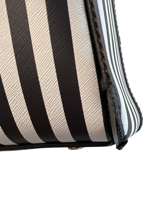 Henri Bendel Black & White No Fabric Tag Coated Leather Stripe Zip Close Bag Black & White / L