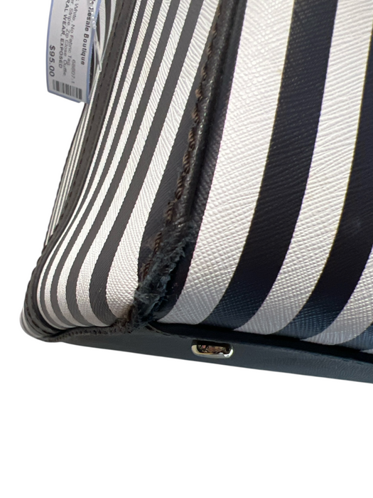 Henri Bendel Black & White No Fabric Tag Coated Leather Stripe Zip Close Bag Black & White / L