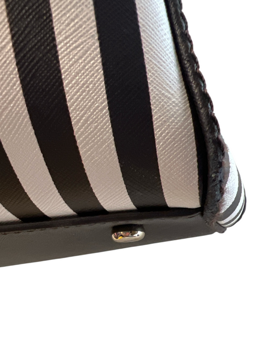 Henri Bendel Black & White No Fabric Tag Coated Leather Stripe Zip Close Bag Black & White / L