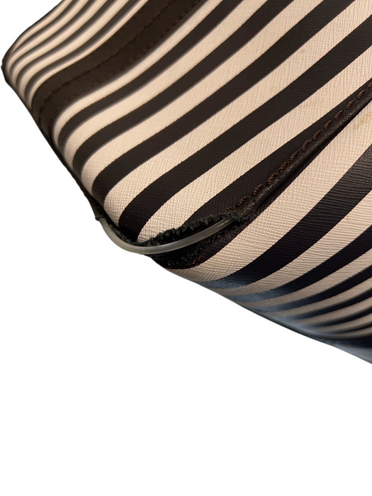 Henri Bendel Black & White No Fabric Tag Coated Leather Stripe Zip Close Bag Black & White / L
