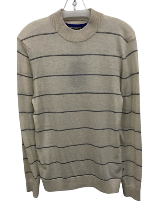 Ted Baker NWT Size 1 Beige & Gray Poly Blend Striped Mock Neck Men's Sweater Beige & Gray / 1