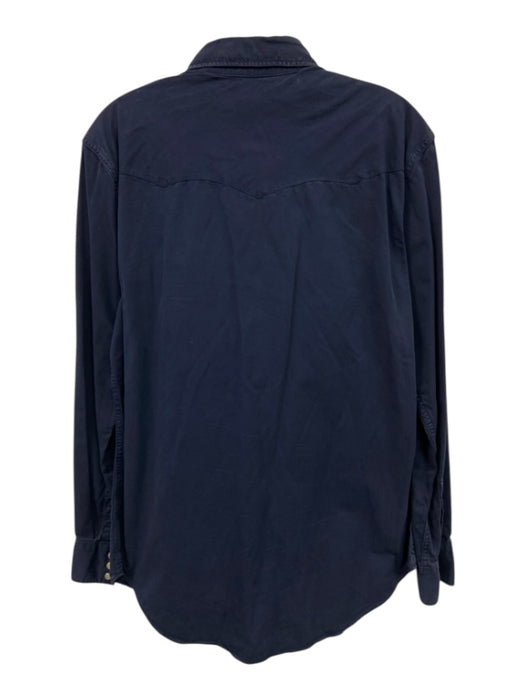 RRL Size Est M Blue Cotton Solid Button Up Snap button Men's Long Sleeve Shirt Blue / Est M