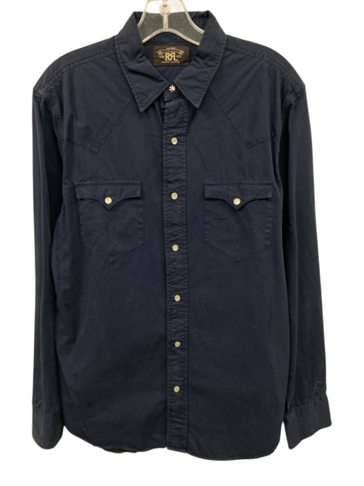 RRL Size Est M Blue Cotton Solid Button Up Snap button Men's Long Sleeve Shirt Blue / Est M