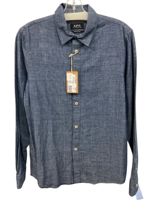 APC NWT Size S Dark Wash Cotton Solid Button Up Men's Long Sleeve Shirt Dark Wash / S