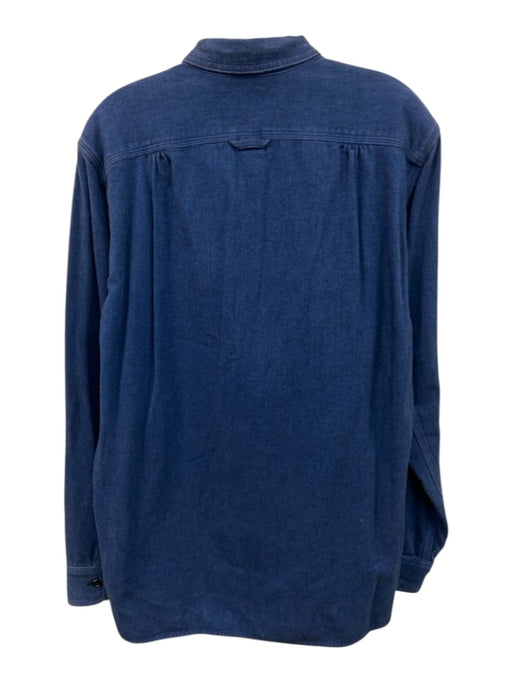 Monitaly Size L Blue Cotton Herringbone Front Pocket Men's Long Sleeve Shirt Blue / L