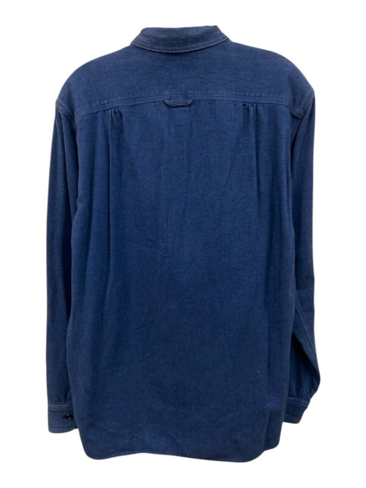 Monitaly Size L Blue Cotton Herringbone Front Pocket Men's Long Sleeve Shirt Blue / L