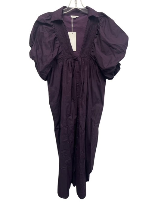 AnnieWear Size S Purple Cotton Blend shirred detail Button Down Midi Tent Dress Purple / S
