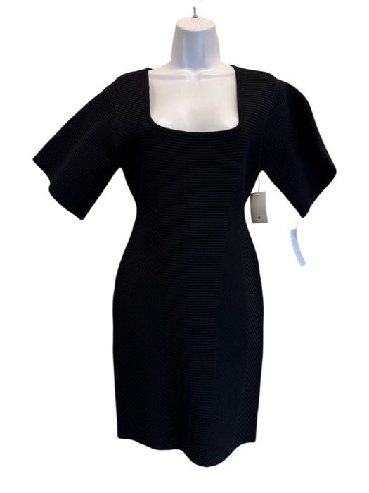 Herve Leger Size S Black Polyester Blend Ribbed Knit Square Neck Bodycon Dress Black / S