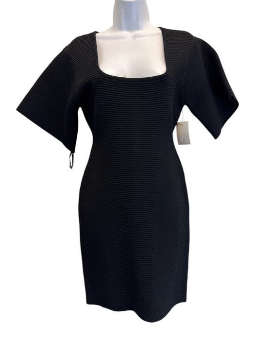 Herve Leger Size S Black Polyester Blend Ribbed Knit Square Neck Bodycon Dress Black / S