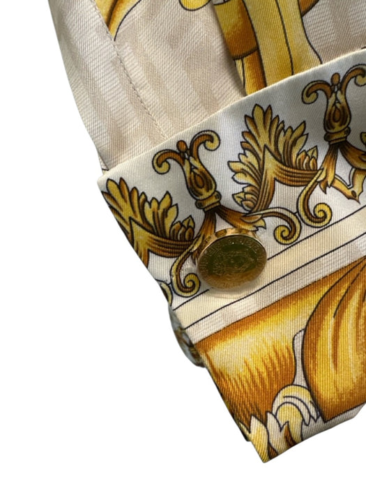 Fendace NWT Size 38 Cream & Gold Silk Baroque Twill Button Down Shirt Cream & Gold / 38