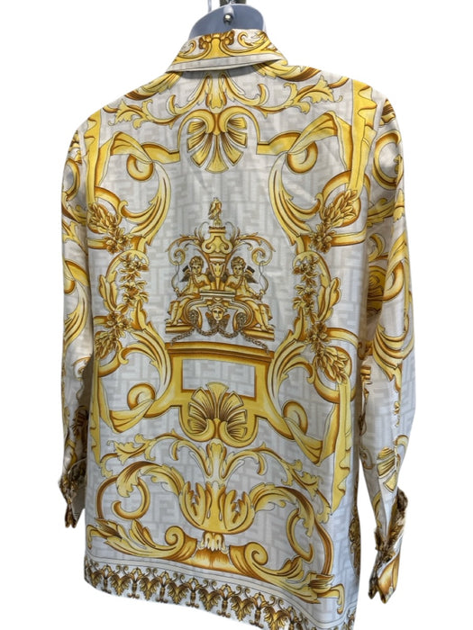 Fendace NWT Size 38 Cream & Gold Silk Baroque Twill Button Down Shirt Cream & Gold / 38