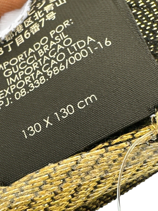 Gucci Black & Gold Viscose Wool Blend Jacquard Guccissima Fringe Trim scarf Black & Gold