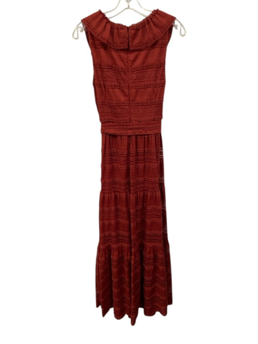 Eliza J Size 6 Deep Red Poly Blend Sleeveless Lace Tie Belt Maxi Dress Deep Red / 6