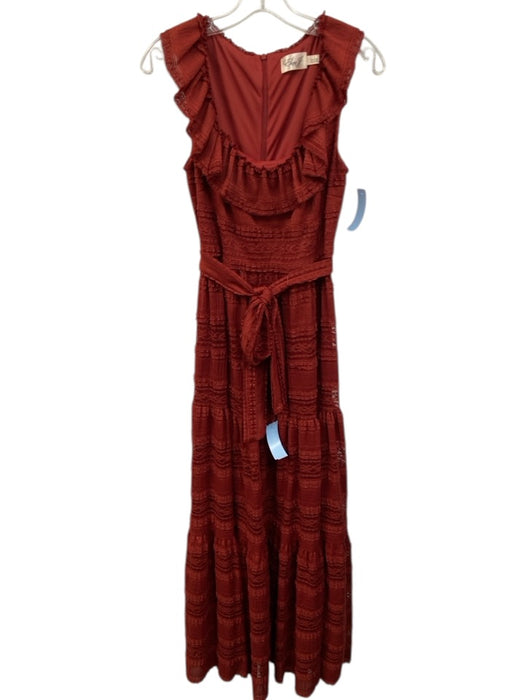 Eliza J Size 6 Deep Red Poly Blend Sleeveless Lace Tie Belt Maxi Dress Deep Red / 6