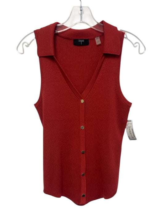 T Tahari Size L Red Rayon Blend Ribbed Sleeveless Button Front Top Red / L