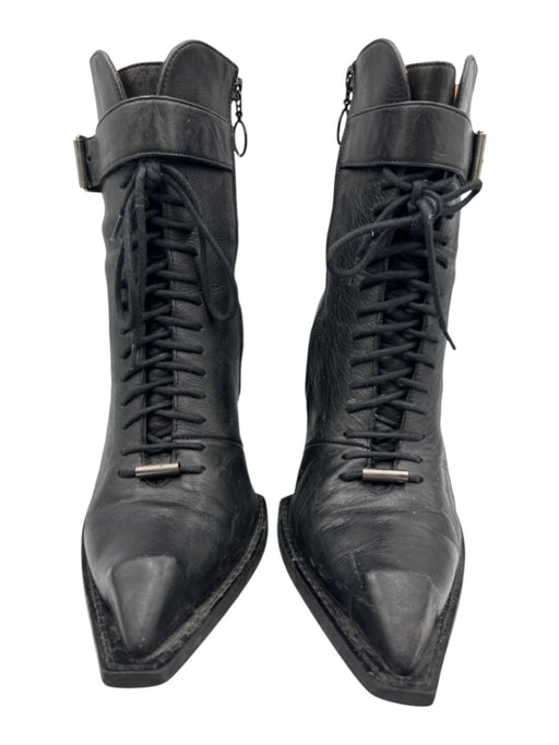 John Fluevog Shoe Size 8 Black Leather Zip Close Pointed Square Toe Boots Black / 8