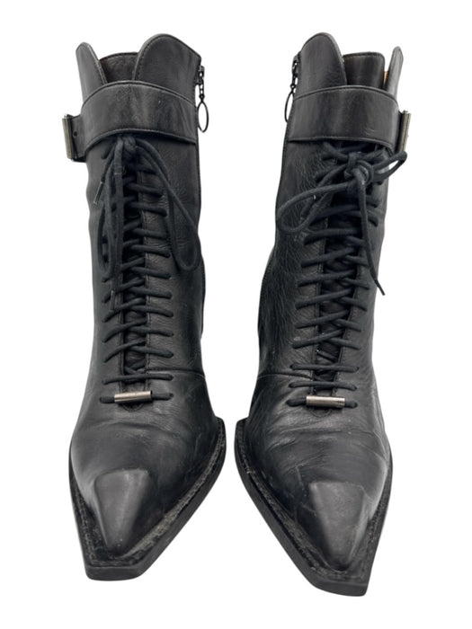 John Fluevog Shoe Size 8 Black Leather Zip Close Pointed Square Toe Boots Black / 8