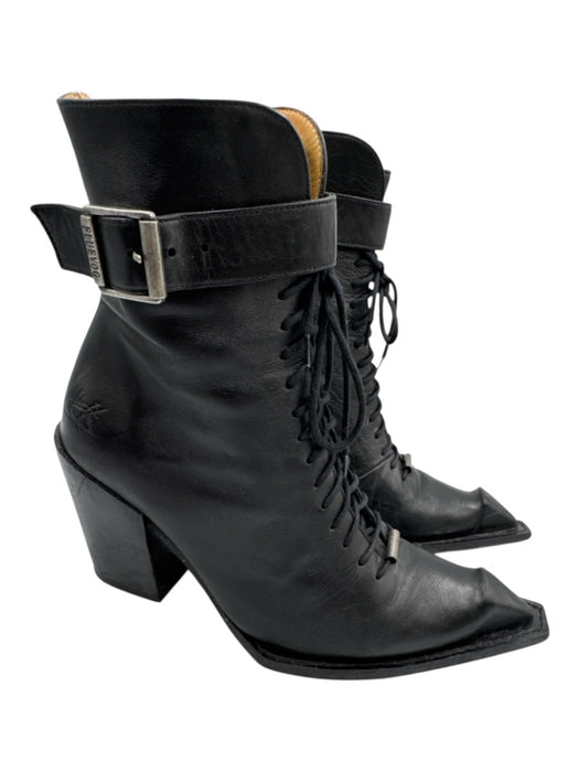 John Fluevog Shoe Size 8 Black Leather Zip Close Pointed Square Toe Boots Black / 8