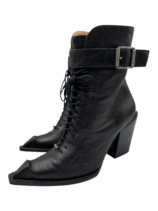 John Fluevog Shoe Size 8 Black Leather Zip Close Pointed Square Toe Boots Black / 8