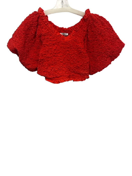Olivaceous Size M Red Cotton Smocked Puff Sleeve Boat Neck Top Red / M