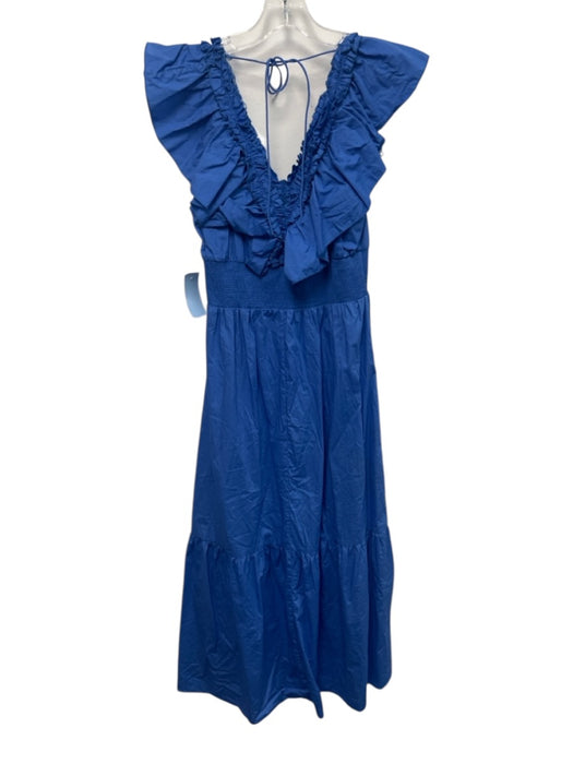 Adrianna Adrianna Papell Size 8 Blue Cotton Tie Back Maxi Ruffles Dress Blue / 8