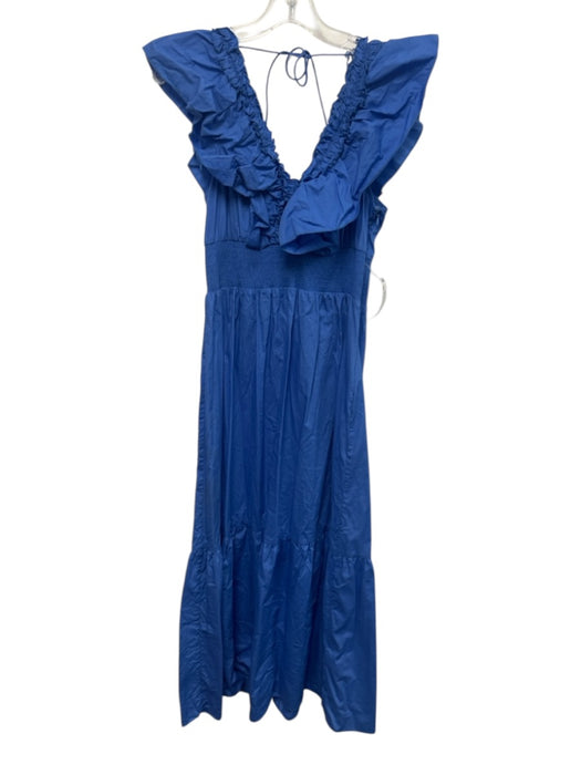 Adrianna Adrianna Papell Size 8 Blue Cotton Tie Back Maxi Ruffles Dress Blue / 8