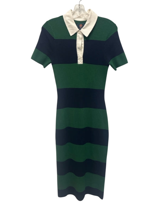 Abercrombie & Fitch Size M Green & Navy Cotton Blend Striped 1/4 Button Dress Green & Navy / M