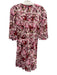 IRO Size 36 Pink & Multi Silk Blend V Neck Printed Ruffles Mini Dress Pink & Multi / 36