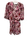 IRO Size 36 Pink & Multi Silk Blend V Neck Printed Ruffles Mini Dress Pink & Multi / 36
