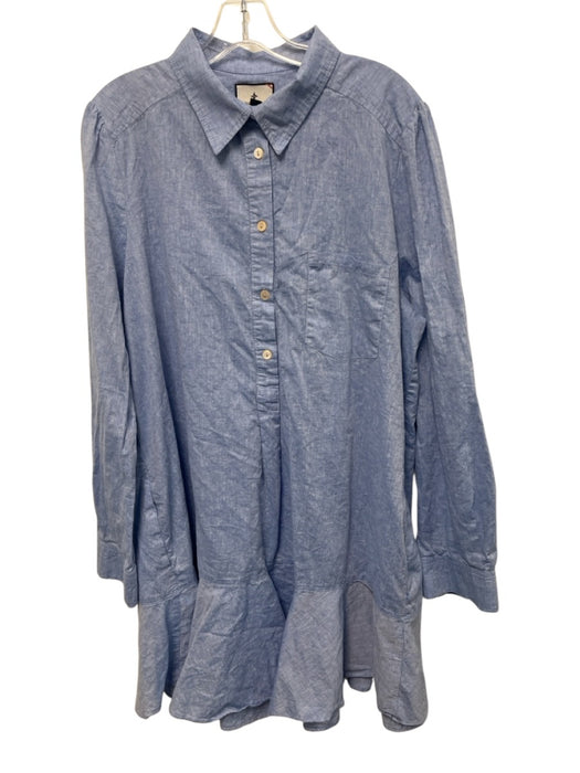 Tuckernuck Size XXL Blue Cotton Button Front Long Sleeve Heathered Dress Blue / XXL