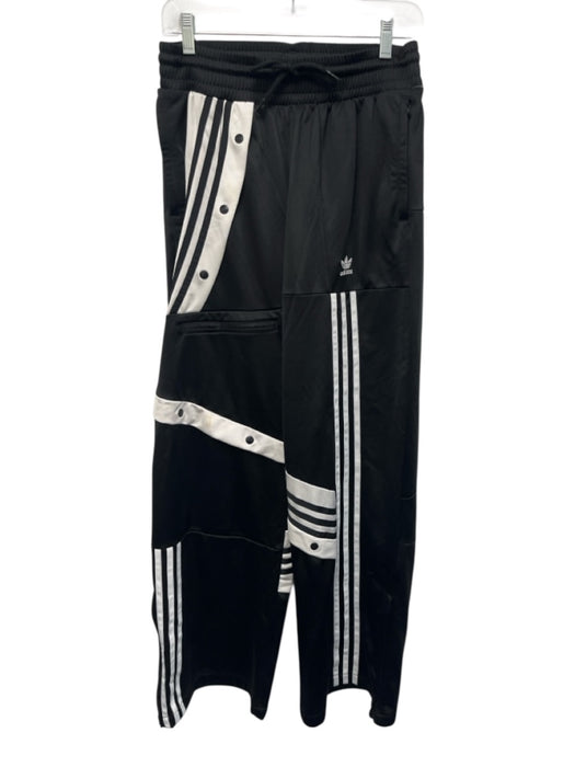Adidas Size M Black & White Synthetic Striped Wide Leg Athleisure Men's Pants Black & White / M