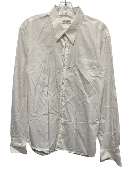 Dries Van Noten Size 54 White Cotton Solid Button Up Men's Long Sleeve Shirt White / 54
