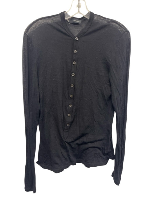 Dsquared Size M Black Wool Blend Solid Henley Men's Long Sleeve Shirt Black / M