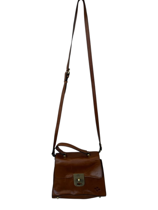 Patricia Nash Tabacco Leather Twist Close Gold Hardware Adjustable Strap Bag Tabacco