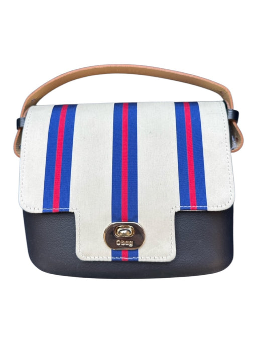 Obag Black & Multi Resin & Leather Stripped Detail Twist Close Top Handle Purse Black & Multi
