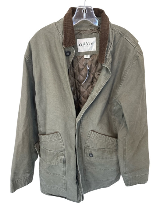 Orvis Size M Olive Green Cotton Ribbed Accent Cargo Pocket Puffed Men's Jacket Olive Green / M