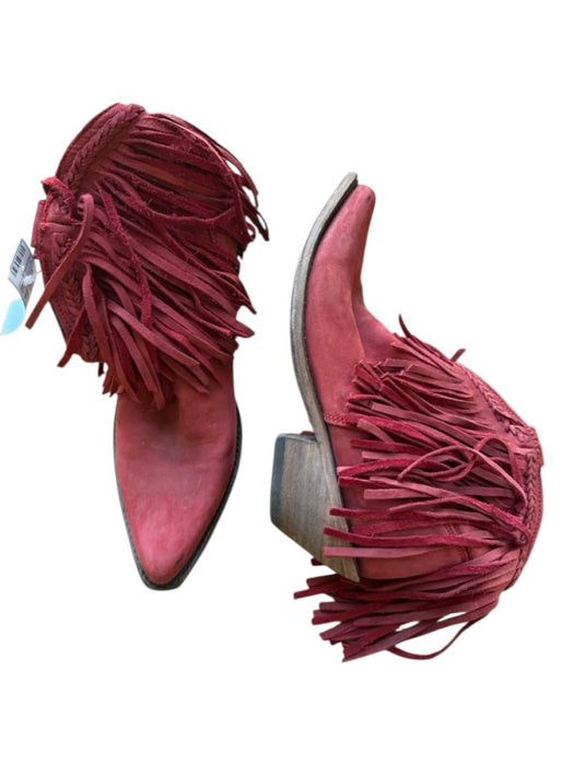 Liberty Black Shoe Size 9 Red Suede leather Fringe Wood Heel Ankle Booties Red / 9