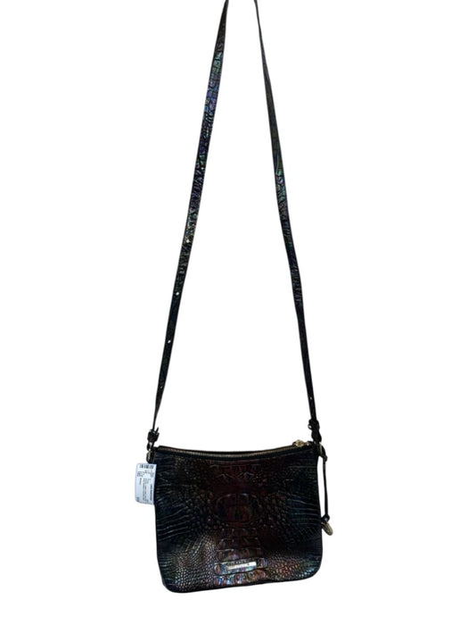 Brahmin chrome Leather Reptile Back Pocket Gold Hardware Cross Body Purse chrome