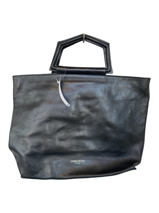 Anna Paola Black Vegan Leather Top Handle Gold Hardware Bag Black