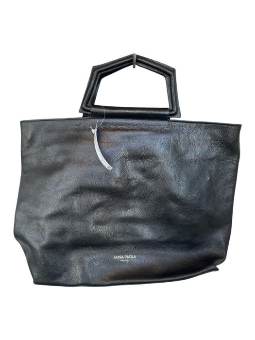 Anna Paola Black Vegan Leather Top Handle Gold Hardware Bag Black