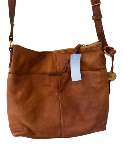 Margot Brown Leather Gold hardware Square Zip Close Cross Body Bag Brown