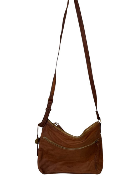 Margot Brown Leather Gold hardware Square Zip Close Cross Body Bag Brown