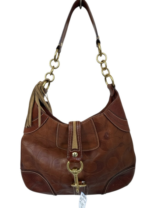 Coach Brown Leather Gold hardware Hook Clasp Tassel & Chain Shoulder Bag Bag Brown / M
