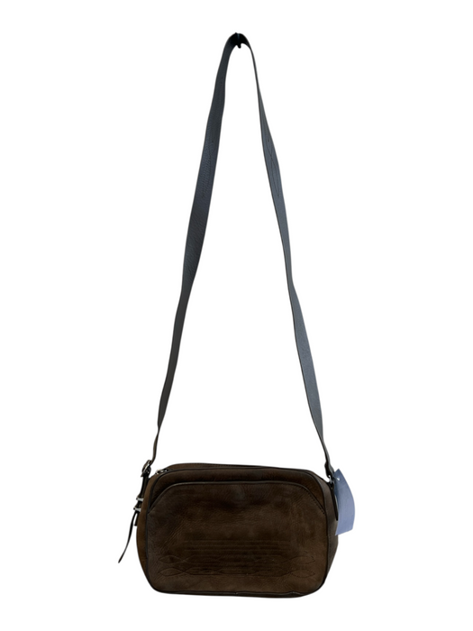 ALLSAINTS Brown Gray Leather Zip Close Silver Hardware Cross Body Strap Bag Brown Gray / S