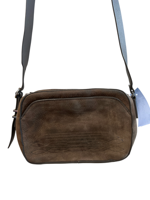 ALLSAINTS Brown Gray Leather Zip Close Silver Hardware Cross Body Strap Bag Brown Gray / S