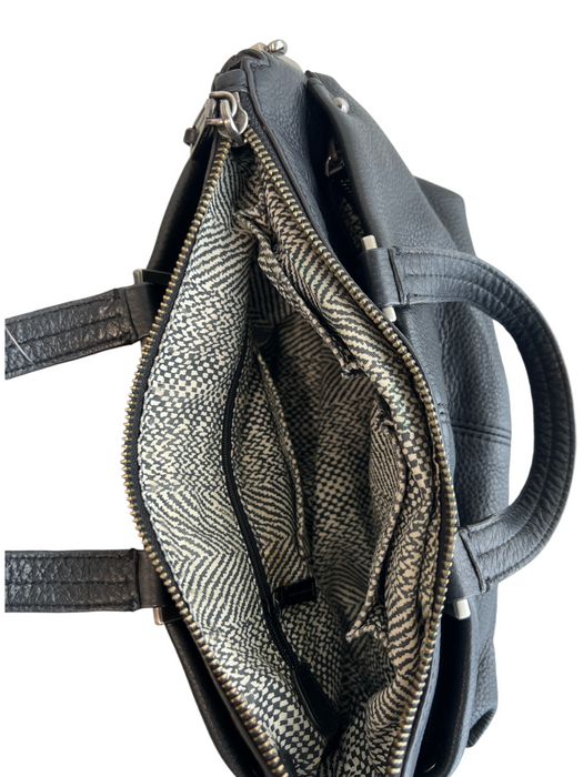 Rebecca Minkoff Black Pebbled Leather Top Handle Top Zip Interchangable Bag Black