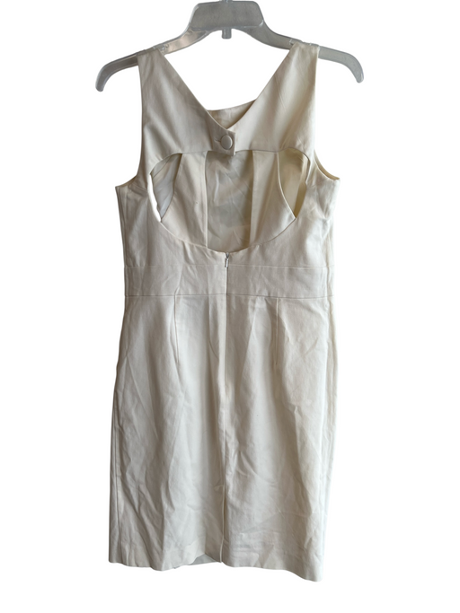 Reiss Size 8 Cream Cotton Blend Round Neck Sleeveless Back Zip Open Back Dress Cream / 8