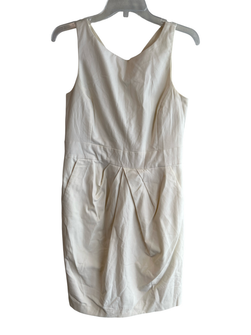 Reiss Size 8 Cream Cotton Blend Round Neck Sleeveless Back Zip Open Back Dress Cream / 8
