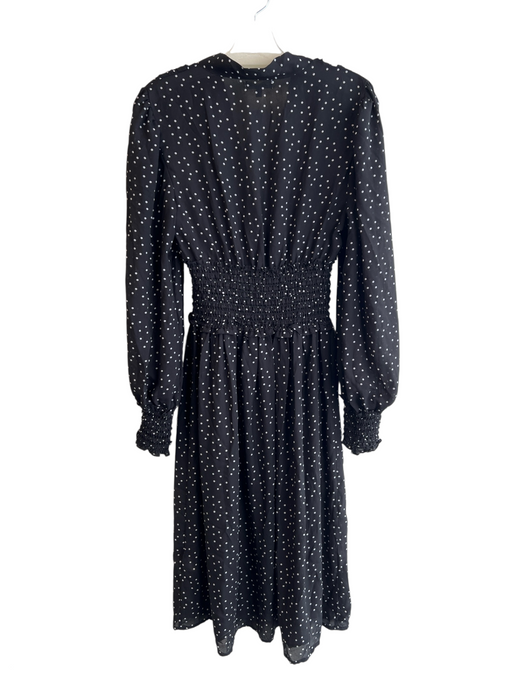 Max Studio Size M Black & White Polyester V Neck Tie Front Long Sleeve Dress Black & White / M