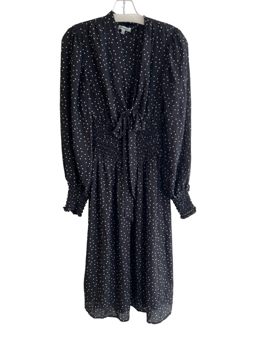 Max Studio Size M Black & White Polyester V Neck Tie Front Long Sleeve Dress Black & White / M